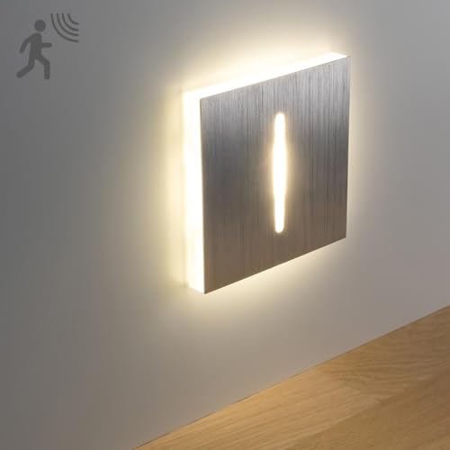 LongLife LED Treppenleuchten mit Bewegungsmelder eckig alu-gebürstet 1,5W - Lichtfarbe: Warmweiß - Lichtaustritt: Fokus Einbauleuchte für Treppen, Flur von LongLife LED GmbH by HK