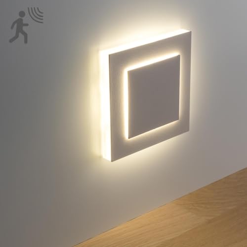 LongLife LED Treppenleuchten mit Bewegungsmelder eckig weiß 1,5W - Lichtfarbe: Warmweiß - Lichtaustritt: Doppio Einbauleuchte für Treppen, Flur von LongLife LED GmbH by HK