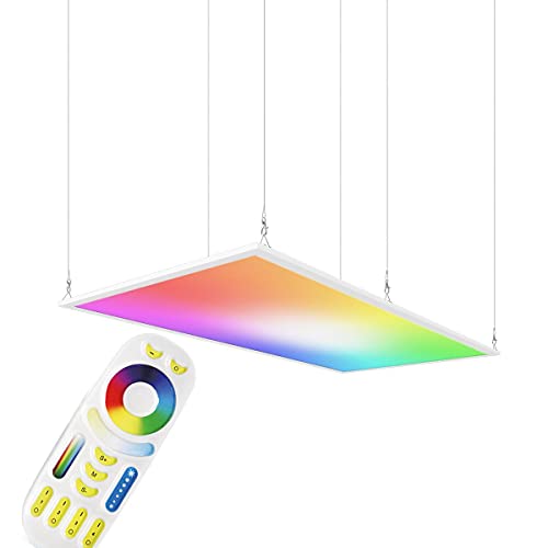 LongLife LED RGB+CCT LED Panel 120x60cm inkl. MiBoxer Smarthomesteuerung 60W 24V Rahmen weiß - Panelmontage: Seilabhängung 1 Meter Deckenleuchte Pendelleuchte | LongLife LED von LongLife LED GmbH by HK