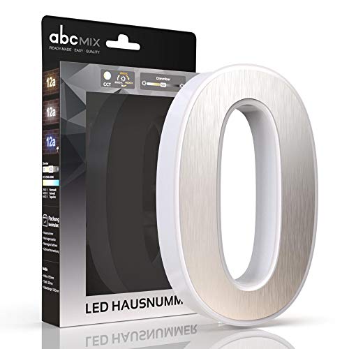 abcMIX LED Hausnummer, personalisierbare beleuchtete Hausnummer, Hausnummernleuchte mit LED - Hausnummer 0, Farbe EDELSTAHL, Lichtfarbeinstellung, Dimmbarkeit von LongLife LED GmbH by HK