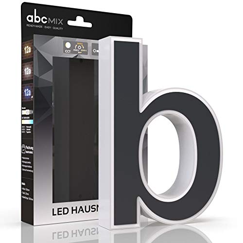 abcMIX LED Hausnummer, personalisierbare beleuchtete Hausnummer, Hausnummernleuchte mit LED - Hausnummer B, Farbe ANTHRAZIT, Lichtfarbeneinstellung, Dimmbarkeit von LongLife LED GmbH by HK