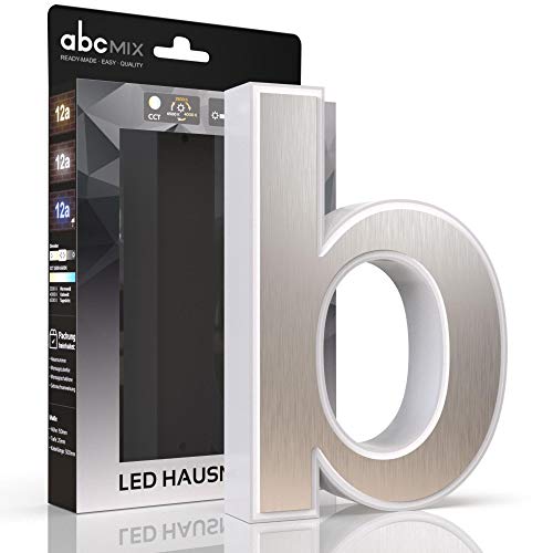 abcMIX LED Hausnummer, personalisierbare beleuchtete Hausnummer, Hausnummernleuchte mit LED - Hausnummer B, Farbe EDELSTAHL, Lichtfarbeneinstellung, Dimmbarkeit von LongLife LED GmbH by HK