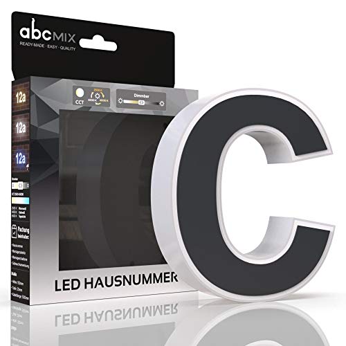 abcMIX LED Hausnummer, personalisierbare beleuchtete Hausnummer, Hausnummernleuchte mit LED - Hausnummer C, Farbe ANTHRAZIT, Lichtfarbeneinstellung, Dimmbarkeit von LongLife LED GmbH by HK
