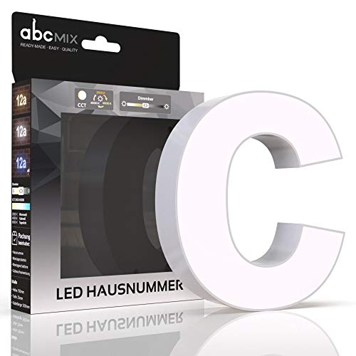 abcMIX LED Hausnummer, personalisierbare beleuchtete Hausnummer, Hausnummernleuchte mit LED - Hausnummer C, Farbe WEIß, Lichtfarbeneinstellung, Dimmbarkeit von LongLife LED GmbH by HK