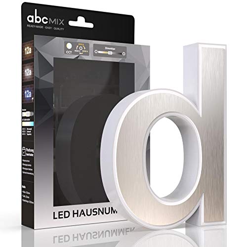 abcMIX LED Hausnummer, personalisierbare beleuchtete Hausnummer, Hausnummernleuchte mit LED - Hausnummer D, Farbe EDELSTAHL von LongLife LED GmbH by HK