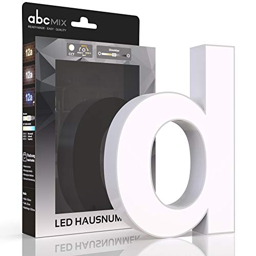 abcMIX LED Hausnummer, personalisierbare beleuchtete Hausnummer, Hausnummernleuchte mit LED - Hausnummer D, Farbe WEIß, Lichtfarbeneinstellung, Dimmbarkeit von LongLife LED GmbH by HK