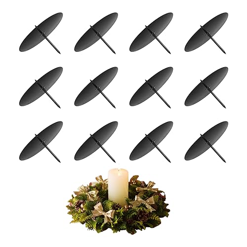 LongZYU 12 Stück 6cm Kerzenhalter für Adventskranz Schwarz Adventskerzenhalter Metall Kerzenständer Set Kerzenteller zum Stecken für DIY Kranz Advent Weihnachten Tischdeko von LongZYU