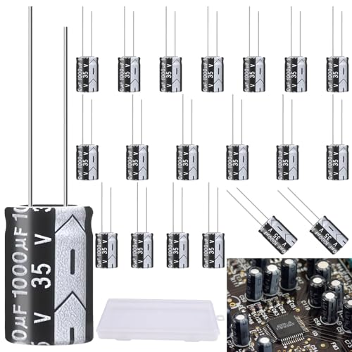 LongZYU 20 Stück Kondensator 1000µf 35V Elektrolytkondensatoren Aluminium-Elektrolytkondensator Electrolytic Capacitors Elkos Kondensator 105°C Kondensatoren 1000µf mit Aufbewahrungsbox, 13 x 20 mm von LongZYU