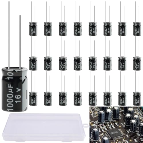 LongZYU 25 Stück Kondensator 1000µf 16V Elektrolytkondensatoren Aluminium-Elektrolytkondensator Electrolytic Capacitors Elkos Kondensator 105°C Kondensatoren 10µf mit Aufbewahrungsbox, 10 x17 mm von LongZYU
