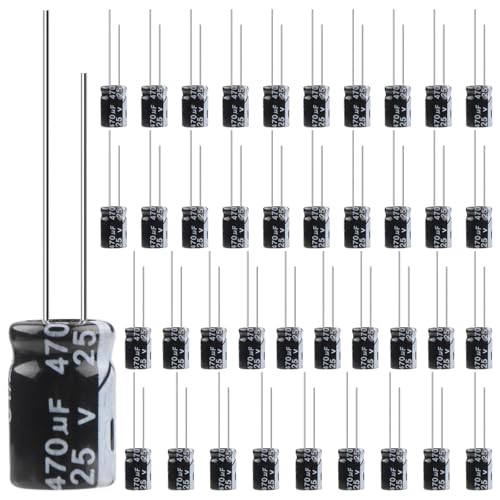 LongZYU 40 Stück Kondensator 470µf 25V Elektrolytkondensatoren Aluminium-Elektrolytkondensator Electrolytic Capacitors Elkos Kondensator 105°C Kondensatoren 470µf mit Aufbewahrungsbox, 8x12MM von LongZYU