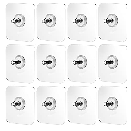 LongZYU 12 Selbstklebende Haken Supertragfähigkeit Selbstklebende Klebeschraube Wasserdicht Wandbefestigung ohne Bohren Transparent Selbstklebende Schraubenaufkleber für Badezimmer Küche 7x7cm von LongZYU