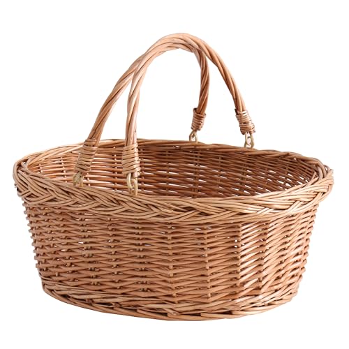 Picknickkorb aus Weide mit Griff, Einkaufskorb, Naturbraun von Longero