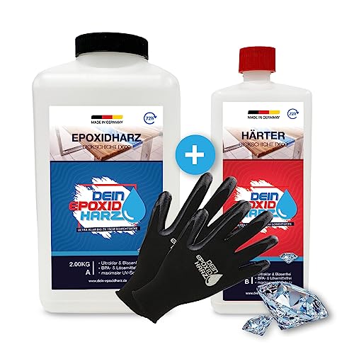 Dickschicht - Epoxidharz mit Härter | 3kg Set | Profi Qualität, ultraklar & geruchsarm | 10cm in einem Guß + Schutzhandschuhe Dickschicht - Epoxidharz mit Härter | 3kg Set | Profi Qualität, ultraklar & geruchsarm | 10cm in einem Guß + Schutzhandschuhe von Longfair