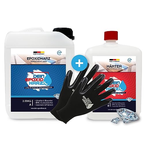 Dickschicht - Epoxidharz mit Härter | 4,5kg Set | Profi Qualität, ultraklar & geruchsarm | 10cm in einem Guß + Schutzhandschuhe Dickschicht - Epoxidharz mit Härter | 4,5kg Set | Profi Qualität, ultraklar & geruchsarm | 10cm in einem Guß + Schutzhandschuhe von Longfair