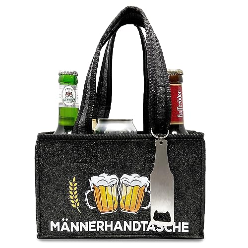 Witzige Männerhandtasche mit Flaschenöffner | Tragetasche aus Hochwertigem Filz für 6 Bierflaschen | Bier Herrenhandtasche in Grau von Longfair