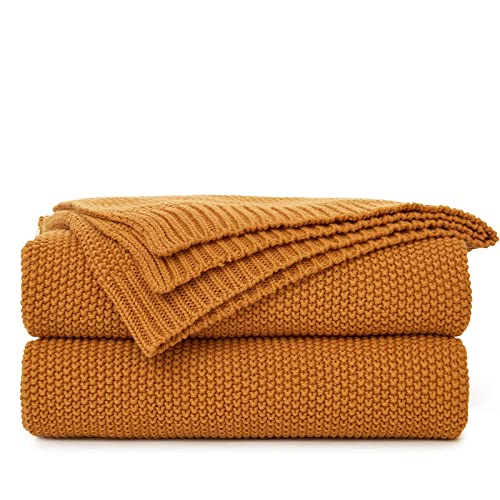 Burnt Orange Baumwoll-Zopfstrick-Überwurfdecke für Couch, Sofa, Stuhl, Bett, Heimdekoration, 1,5 kg, 152,4 x 203,3 cm, gewebte Überwurfdecken mit Bonus-Wäschesack von Longhui bedding