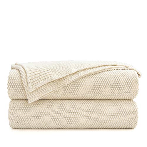 Cream Cotton Cable Knit Throw Blanket for Couch, Home Decorative Throw Blanket for Couch, Large Woven Throw Blankets with Bonus Laundering Bag, 3.4 Pounds 60 x 80 Beige von Longhui bedding