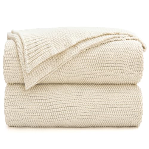 Cream Cotton Cable Knit Throw Blanket for Couch, Home Decorative Throw Blanket for Couch, Large Woven Throw Blankets with Bonus Laundering Bag, 3.4 Pounds 60 x 80 Beige von Longhui bedding