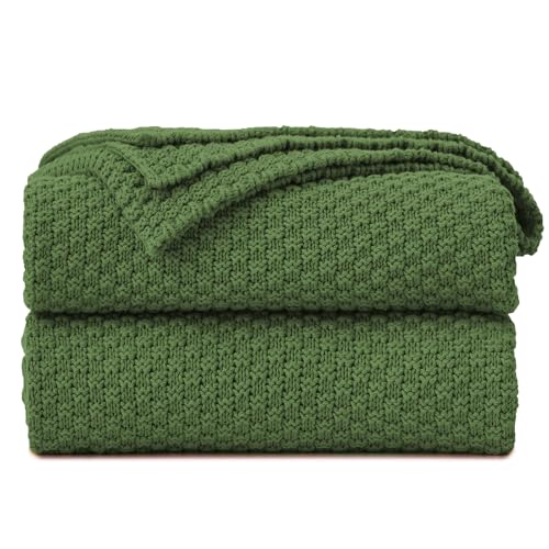 Longhui bedding Olivgrüne gestrickte Überwurfdecke für Couch, weich, gemütlich, maschinenwaschbar, 100 % Baumwolle, Sofa-Strickdecken, schweres Gewicht 1,8 kg, 152,4 x 203,2 cm, Olivgrün. von Longhui bedding