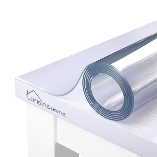 Glasklar Folie 2mm,abgeschrägte Kante,transparente Tischdecke Tischschutz, Tischfolie transparent,Folie für Tisch aus PVC,Größe wählbar(Breite 90 cm x Länge: 180 cm) von Longing Home