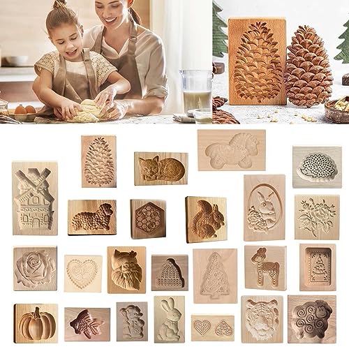 Plätzchenformen Cookie Cutter Keksformen Prägeform Backformen Holz-Backform Holzbackform Keksformen DIY Keks Pressstempel Formen, DIY Backformen Deko Hochzeit, Party, Ostern, Weihnachten (A, One Size) von Longra