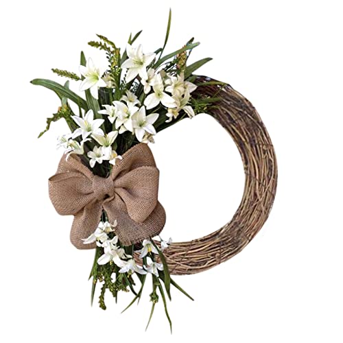Türkranz Ostern Osterdeko Osterkranz Haustür Kranz mit Leinen Schleife Jesus Christus Kreuz Lily Deko Türkranz Ganzjährig Türkranz Frühling Tür Deko Ostern Deko Frühlingskranz Tischkranz Tischdeko von Longra