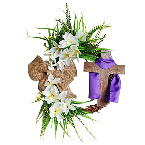 Türkranz Ostern Osterdeko Osterkranz Haustür Kranz mit Leinen Schleife Jesus Christus Kreuz Lily Deko Türkranz Ganzjährig Türkranz Frühling Tür Deko Ostern Deko Frühlingskranz Tischkranz Tischdeko von Longra