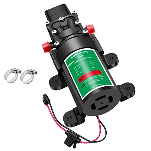 LONGRUN 12V DC Selbstansaugend Wasserpumpe, 4.5L/Min 85PSI,5.8Bar Membranpumpe mit Druckschalter, Hochdruck Wasserpumpe für Wohnmobil Wohnwagen Boote Rasen Garten von Longrun