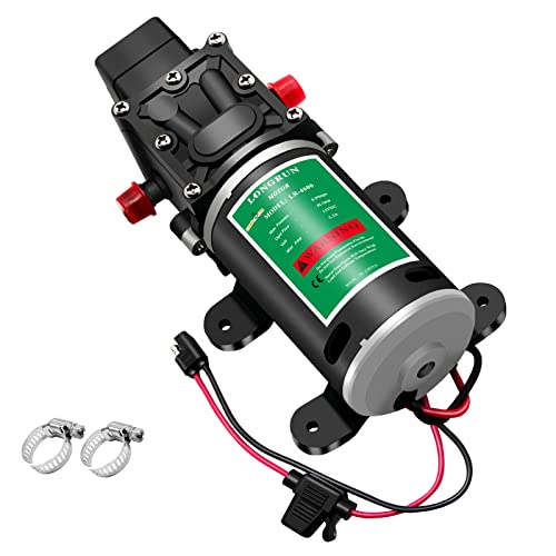 LONGRUN 12V DC Selbstansaugend Wasserpumpe, 6L/Min 100PSI, 6.9Bar Membranpumpe mit Druckschalter, Hochdruck Wasserpumpe für Wohnmobil Wohnwagen Boote Rasen Garten von Longrun