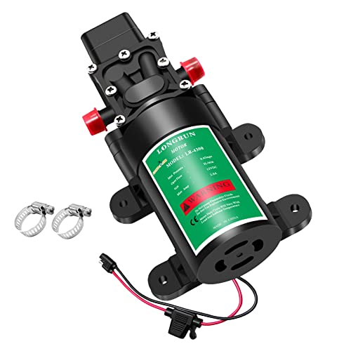 LONGRUN 12V Wasserpumpe Selbstansaugend, 12V DC Membran Pumpe mit Einstellbarem Druckschalter, 3L/Min 0.8GPM 65PSI Hochdruck Wasser Pumpe für Gartenbewässerung, Wohnwagen, Boote, Wohnmobil, Rasen von Longrun