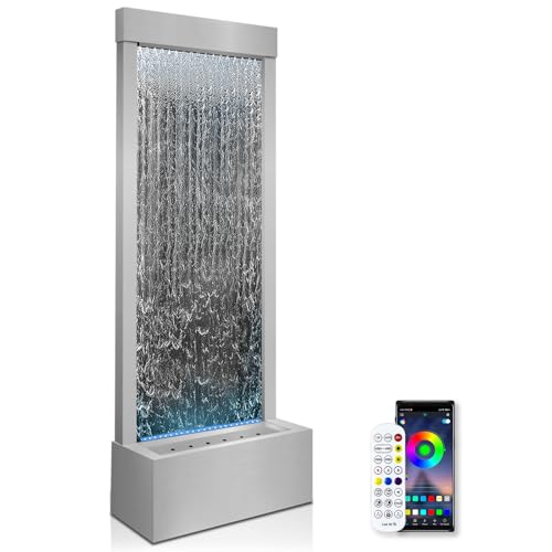 Longrun Large Garden Fountain, Indoor Fountain, Waterfall with App Control, LED Lighting, 45.5 x 20 x 123 cm, Stainless Steel Garden Water Wall, Indoor with Pump von Longrun