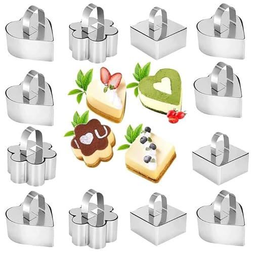 12Stück Dessertringe Set,Mini-Kuchenring Formen Edelstahl Mousse-Ring-Set,8cm Durchmesser Kuchenform aus Edelstahl mit Schieber für Mousse und Desserts von Longzhuo