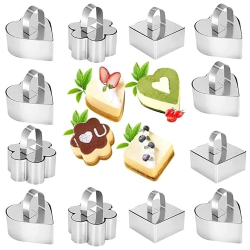12Stück Dessertringe Set,Mini-Kuchenring Formen Edelstahl Mousse-Ring-Set,8cm Durchmesser Kuchenform aus Edelstahl mit Schieber für Mousse und Desserts von Longzhuo