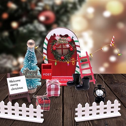 Longzhuo Wichteltür Zubehör Set 18PCS, Weihnachtswichtel Tür Set,Wichteltür Weihnachtsdeko,Holz Wichtel Tür,mit Miniatur Briefkästen,Miniatur Puppenhaus Wichtel Zubehör Weihnachten Feentür von Longzhuo