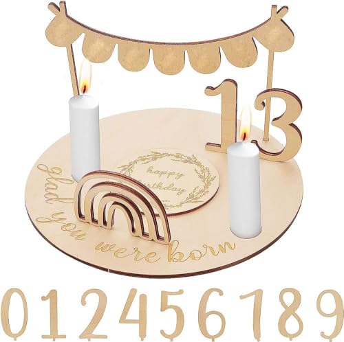 Birthday Plaque Tray, Birthday Tray Decor with Candle,Birthday Wooden Candle Holders,Home Decor Living Room Bedroom Decoration Wedding Birthday Christmas Party Ornaments 7.8x7.8x0.2in von Longzhuo