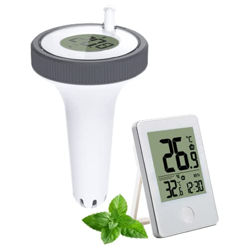 Digitales Solar-Pool-Thermometer, kabellos, schwimmend, leicht ablesbar, Pool-Spa-Thermometer, schwimmendes Solarthermometer mit LCD-Display für Außen- und Innenpool und Spa (weiß) von Longzhuo