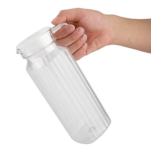 Kühlschrankkanne mit Deckel und Griff Wasserkanne 800ml bis 1800 ml Acryl transparenter Saftflasche gestreiftes Wasser Eis kaltes Saftkugel für das Infusion von Wasser,Milch,Saft,Eistee usw.(1100ML) von Longzhuo