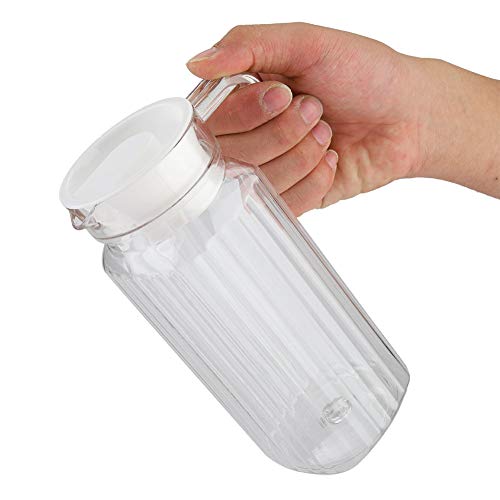 Kühlschrankkanne mit Deckel und Griff Wasserkanne 800ml bis 1800 ml Acryl transparenter Saftflasche gestreiftes Wasser Eis kaltes Saftkugel für das Infusion von Wasser,Milch,Saft,Eistee usw.(800ML) von Longzhuo