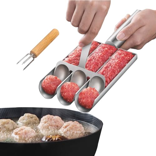 Longzhuo Kitchen Meatball Maker,Edelstahl Dreifach Fleischklops Macher mit Schneidspaten,Fleischbällchen Antihaft Fleischbällchen Maschine für Kochen Werkzeuge Zubehör. (3) von Longzhuo