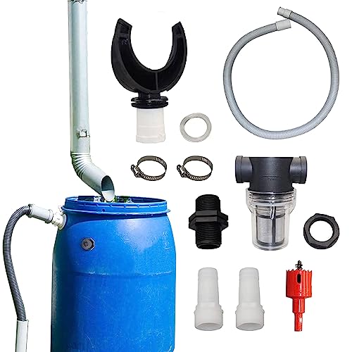 Longzhuo Regensammler Regentonnen Verbindungsset,PVC Fallrohr Regenwassersammler mit 100cm Flex Schlauch und 25mm Lochöffner und Filter,Regentonne Anschluss Set für Dächer bis 80 m² von Longzhuo