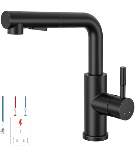 Lonheo Niederdruck Wasserhahn Küche Armatur Schwarz, Niederdruck Küchenarmatur mit Brause Ausziehbar Mischbatterie Küche Spültischarmatur für Boiler oder Untertischgeräte von Lonheo