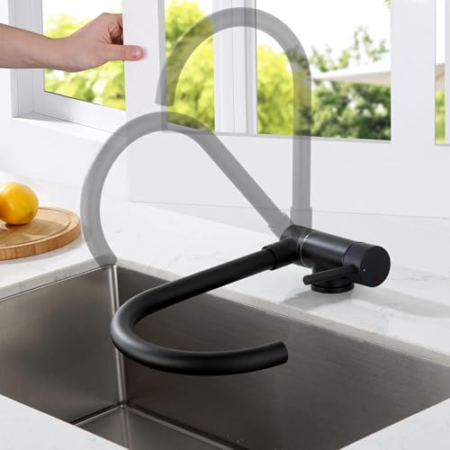 Lonheo Wasserhahn Küche Schwarz, Vorfenster Küchenarmatur Klappbar, Hochdruck Armatur Küche Mischbatterie 360° Drehbar, Edelstahl Spültischarmatur mit Schlauch von Lonheo