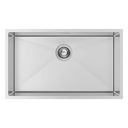 Lonheo Spülbecken Küche 74 x 44 cm, XL Groß Küchenspüle 1 becken, Spüle Edelstahl mit Siphon Über- und Ablaufgarnitur,Flächenbündig/Einbau Spüle von Lonheo
