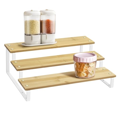 Lonian 3-stöckiges Gewürzregal Organizer, Arbeitsplatte Stufenregal Gewürzaufbewahrung Halter für Küchenschrank Schrank Speisekammer, Metall, Schwarz von Lonian