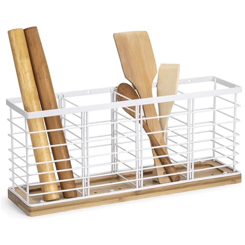 Lonian Großer Küchenutensilienhalter mit Bambus-Basis, 4 Fächer, Metall-Kochutensilien-Organizer für Küchenarbeitsplatte oder Wandmontage, rustikaler Utensilienbehälter Lonian Großer Küchenutensilienhalter mit Bambus-Basis, 4 Fächer, Metall-Kochutensilien-Organizer für Küchenarbeitsplatte oder Wandmontage, rustikaler Utensilienbehälter von Lonian
