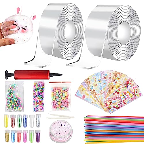 50 Stücke Nano Tape Bubbles Set, 3m Nano Doppelseitiges Klebeband, Blowing Bubble Tape, Bubble Tape DIY, Aufblasbares Luftpolsterband, Traceless Adhesive Nano Tape mit Pailletten Aufkleber von Lonimia