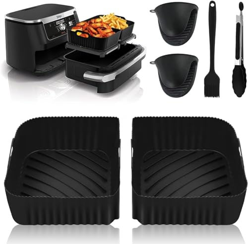 Air Fryer Silicone Liners, Wiederverwendbare Air Fryer Silicone Liner für Ninja Foodi FlexDrawer AF500UK, Food Grade Silicon Baking Tray Collapsible Non-Stick,Water-Proof,Oil-Proof Air Fryer Silicone Liners, Wiederverwendbare Air Fryer Silicone Liner für Ninja Foodi FlexDrawer AF500UK, Food Grade Silicon Baking Tray Collapsible Non-Stick,Water-Proof,Oil-Proof von Lonimia