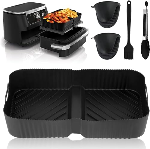 Air Fryer Silicone Liners, Wiederverwendbare Air Fryer Silicone Liner für Ninja Foodi FlexDrawer AF500UK, Food Grade Silicon Baking Tray Collapsible Non-Stick,Water-Proof,Oil-Proof von Lonimia