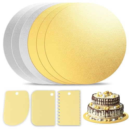 Cake Board Set, 6 Stück Tortenunterlage und 3 Stück tortenspachtel, Cakeboard Rund 2mm x 20cm/7.9inch 6er Wiederverwendbar, Tortenplatte für Transport Kuchen und Torten Unterplatten (Gold&Silber) Cake Board Set, 6 Stück Tortenunterlage und 3 Stück tortenspachtel, Cakeboard Rund 2mm x 20cm/7.9inch 6er Wiederverwendbar, Tortenplatte für Transport Kuchen und Torten Unterplatten (Gold&Silber) von Lonimia