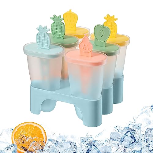 Eiscreme-Eis am Stiel-Formen, Eisformen 6 Popsicle Eisformen Eisförmchen mit Stiel Eis Selber Machen Formen Wiederverwendbar für Kinder, Popsicle Formen Set (Blau) von Lonimia